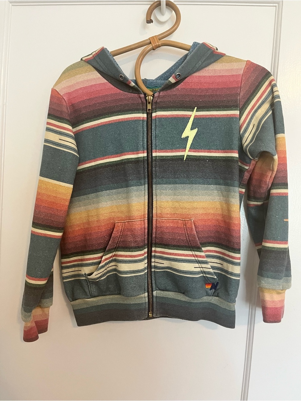 Kids Striped Zip-Up Hoodie with Lightning Accent - Multicolor Aviator Nation